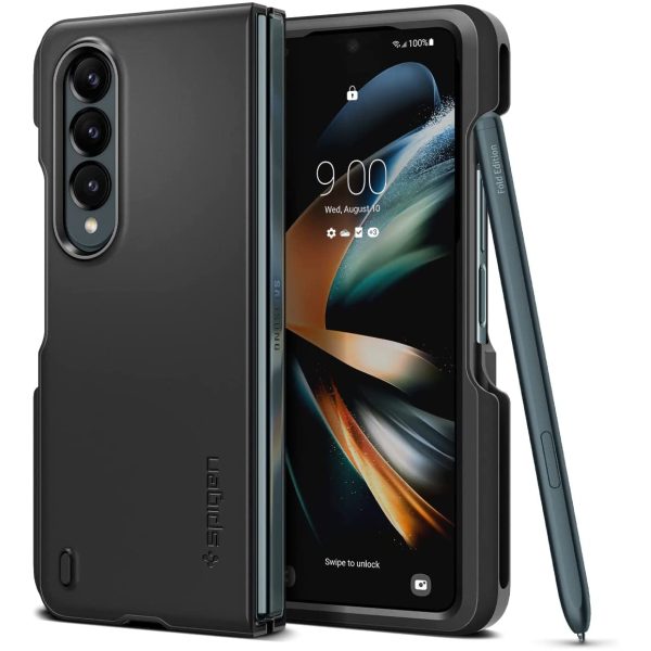 z fold 4 thin fit p case black spigen Galaxy Z Fold 4 Thin Fit P Case with S Pen Holder by Spigen - ACS05099 - Matte Black - Image 1