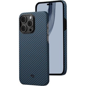 iPhone 14 Pro Max MagEZ Case 3 MagSafe Compatible Carbon Fiber Magnetic Case by PITAKA - Black / Blue Twill 1500D