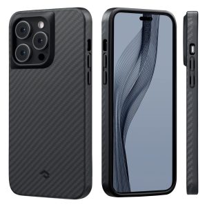 iPhone 14 Pro Max MagEZ Case Pro 3 MagSafe Compatible Military Drop Protection Carbon Fiber Magnetic Case by PITAKA - Black / Grey Twill 1500D