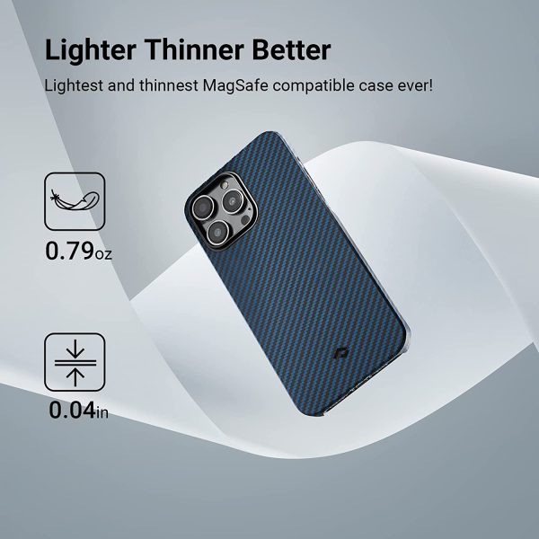 618oHGzpiqL._AC_SL1500_ iPhone 14 Pro Max MagEZ Case 3 MagSafe Compatible Carbon Fiber Magnetic Case by PITAKA - Black / Blue Twill 1500D - Image 8