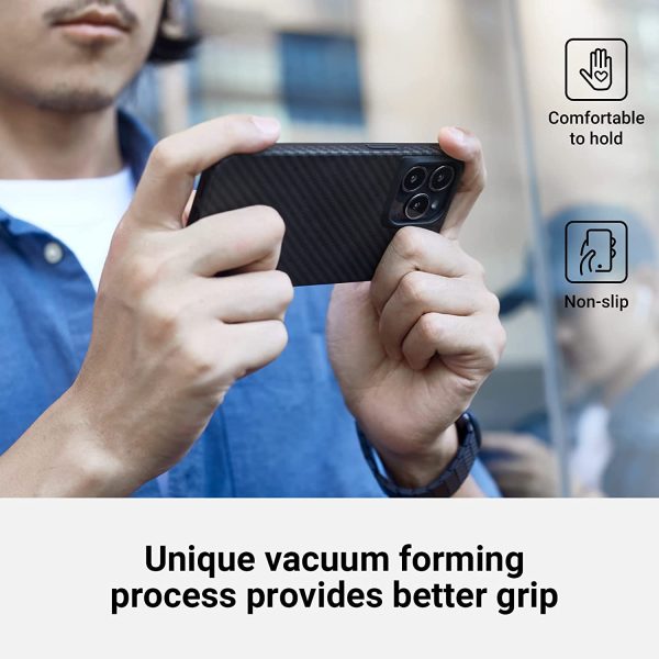 61CEghtcTRL._AC_SL1500_ iPhone 14 Pro Max MagEZ Case Pro 3 MagSafe Compatible Military Drop Protection Carbon Fiber Magnetic Case by PITAKA - Black / Grey Twill 1500D - Image 2