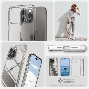 Apple iPhone 14 Pro Quartz Hybrid Glass Back Case with Drop Protection by Spigen - ACS04974 - Crystal Clear - Image 2