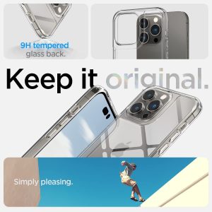 Apple iPhone 14 Pro Quartz Hybrid Glass Back Case with Drop Protection by Spigen - ACS04974 - Crystal Clear - Image 3