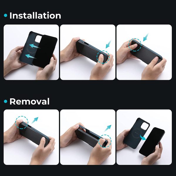 61SuOUD9tOL._AC_SL1500_ iPhone 14 Pro Max MagEZ Case 3 MagSafe Compatible Carbon Fiber Magnetic Case by PITAKA - Black / Blue Twill 1500D - Image 2