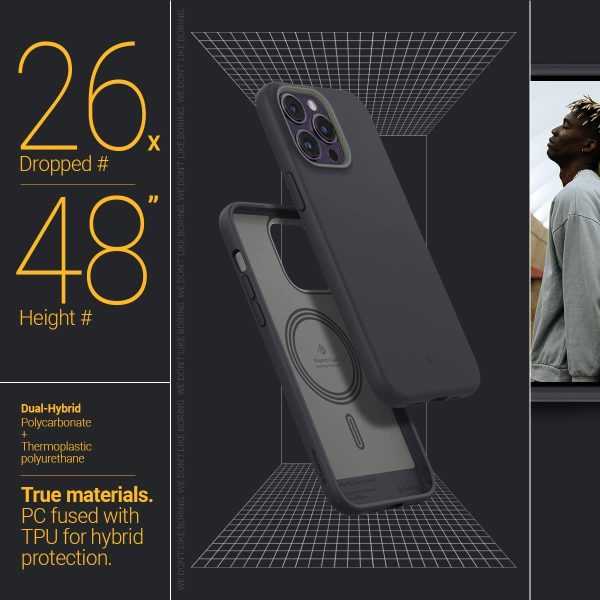 61hgyKsmHqL._AC_SL1200_ iPhone 14 Pro Max NanoPop Mag Dual tone Liquid Silicone Case by Caseology Magsafe Enabled - Black Sesame - ACS04867 - Image 3