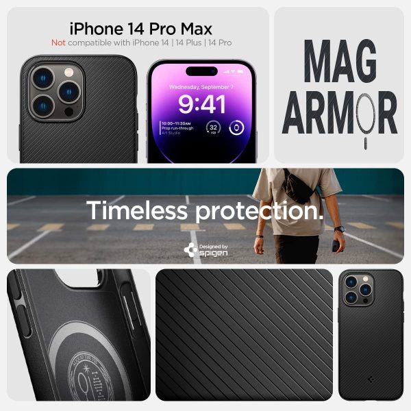 71MfrXmRD6L._AC_SL1200_ Apple iPhone 14 Pro Max Mag Armor with Magsafe Comaptibility Case by Spigen - ACS04844 - Matte Black - Image 6