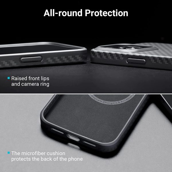 71P6XkSpqKL._AC_SL1500_ iPhone 14 Pro Max MagEZ Case Pro 3 MagSafe Compatible Military Drop Protection Carbon Fiber Magnetic Case by PITAKA - Black / Grey Twill 1500D - Image 6