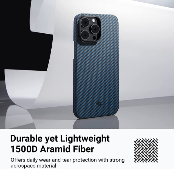 71b6doD6-CL._AC_SL1500_ iPhone 14 Pro Max MagEZ Case 3 MagSafe Compatible Carbon Fiber Magnetic Case by PITAKA - Black / Blue Twill 1500D - Image 3