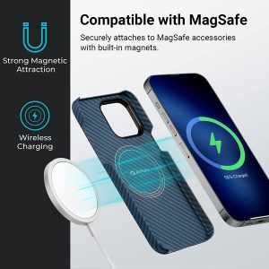 iPhone 14 Pro Max MagEZ Case 3 MagSafe Compatible Carbon Fiber Magnetic Case by PITAKA - Black / Blue Twill 1500D - Image 4