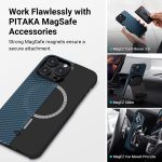 iPhone 14 Pro Max MagEZ Case 3 MagSafe Compatible Carbon Fiber Magnetic Case by PITAKA - Black / Blue Twill 1500D - Image 6