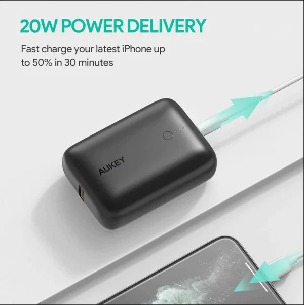 Aukey 20W USB C PD & USB QC3.0 10000mAH Mini Power Bank PB-N83s - Image 3