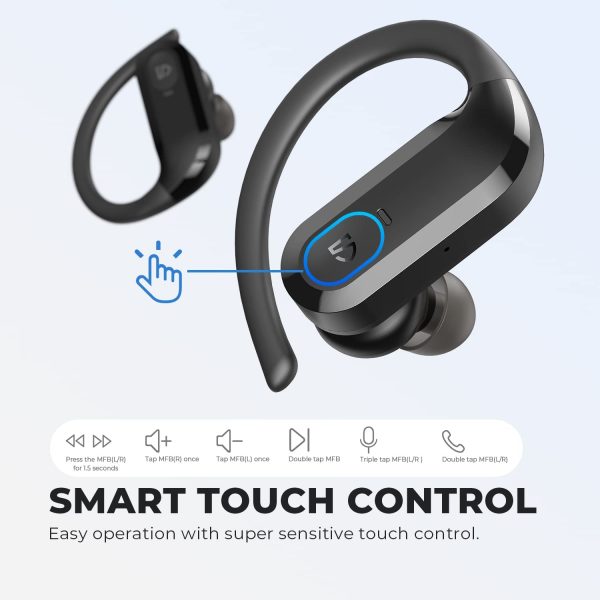 SoundPEATS S5 Wireless Earbuds Over-Ear Hooks Bluetooth Headphones 5.0 in-Ear Stereo Wireless Earphones with Touch Control IPX7 Waterproof for Sports, 12mm Driver, Mono/Stereo Mode, USB-C Charge - AMT - Image 5