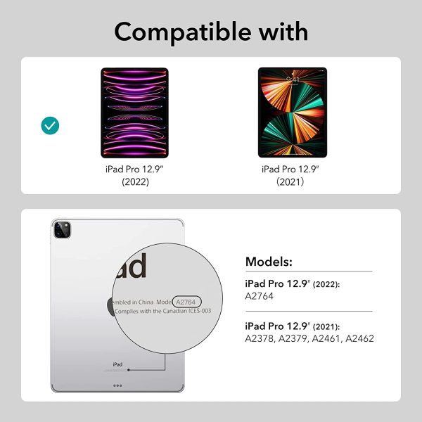 iPad Pro 12.9" 2022 / 2021 Rebound 360 Case ESR with Pencil Holder, Detachable Magnetic Cover, Vertical Stand - Black - Image 2