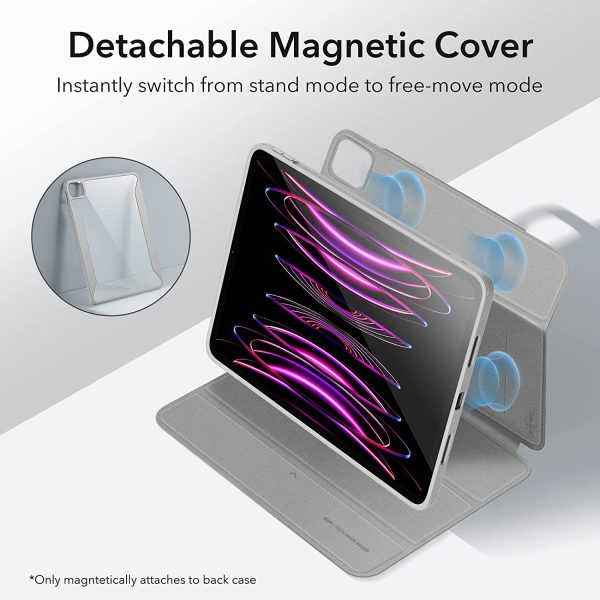 iPad Pro 12.9" 2022 / 2021 Rebound 360 Case ESR with Pencil Holder, Detachable Magnetic Cover, Vertical Stand - Silver Gray - BIS - Image 7