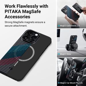 iPhone 14 Pro Max MagEZ Case 3 MagSafe Compatible Carbon Fiber Magnetic Case by PITAKA - Movement 1500D - Image 4