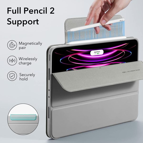 iPad Pro 12.9" 2022 / 2021 Rebound 360 Case ESR with Pencil Holder, Detachable Magnetic Cover, Vertical Stand - Silver Gray - BIS - Image 3