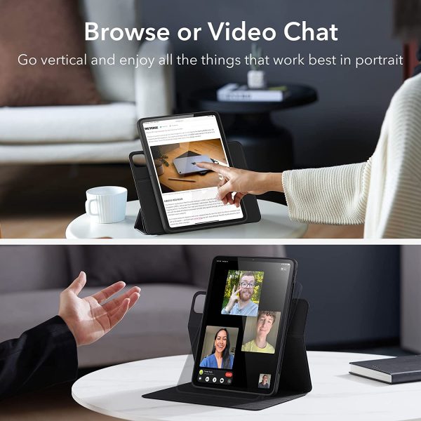 iPad Pro 12.9" 2022 / 2021 Rebound 360 Case ESR with Pencil Holder, Detachable Magnetic Cover, Vertical Stand - Rugged Black - Image 3