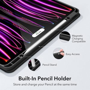 iPad Pro 12.9 2022 / 2021 Rebound Pencil Case Convenient Pencil Holder & Soft Flexible TPU Back Cover - Black - Image 5