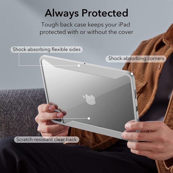 iPad Pro 12.9" 2022 / 2021 Rebound 360 Case ESR with Pencil Holder, Detachable Magnetic Cover, Vertical Stand - Silver Gray - BIS - Image 4