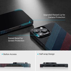 iPhone 14 Pro Max MagEZ Case 3 MagSafe Compatible Carbon Fiber Magnetic Case by PITAKA - Movement 1500D - Image 6