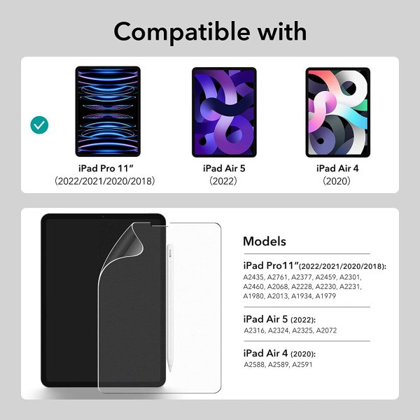 71Vt6D0bCeL._AC_SL1500_ iPad Pro 11 M2 / M1  & iPad Air 5 M1 / Air 4 A14 Bionic Paper Feel Protector Put Pencil to Paper, Thin and Responsive, Easy Application Tray, Scratch Protection, Draw Like on Paper by ESR - 2 PACK - Image 7