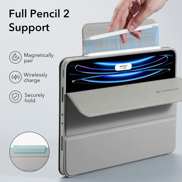 iPad Pro 11" 2022 / 2021 Rebound 360 Case ESR with Pencil Holder, Detachable Magnetic Cover, Vertical Stand - Silver Gray - BIS - Image 3