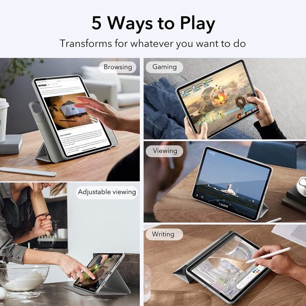 iPad Pro 12.9" 2022 / 2021 Rebound 360 Case ESR with Pencil Holder, Detachable Magnetic Cover, Vertical Stand - Silver Gray - BIS - Image 8