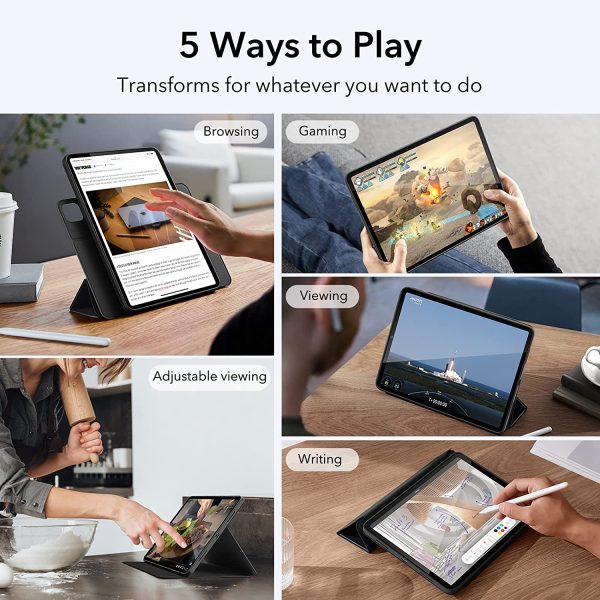 iPad Pro 12.9" 2022 / 2021 Rebound 360 Case ESR with Pencil Holder, Detachable Magnetic Cover, Vertical Stand - Rugged Black - Image 5