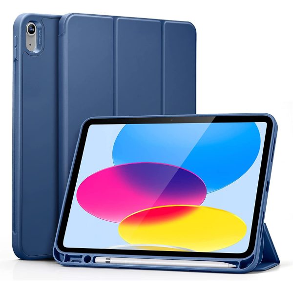 iPad 10.9 10th Gen 2022 Rebound Pencil Case with Built-in Pencil Holder, Flexible Back Cover, Trifold Stand, Auto Sleep/Wake - Navy Blue - BIS - Image 1