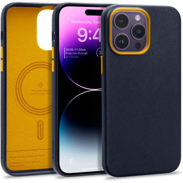 14 pro max blueberry navy nanopop leather edition case by caseology iPhone 14 Pro Max NanoPop Mag Leather Edition Dual tone Case by Caseology Magsafe Enabled - Blueberry Navy - ACS04871 - Image 1