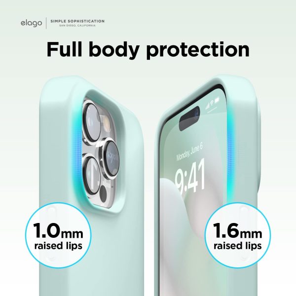 612nyS9MICL._AC_SL1500_ iPhone 14 Pro Max Liquid Silicon Case by elago Full Body Protective Cover, Shockproof, Slim Phone Case, Anti-Scratch Soft Microfiber Lining - Mint - Image 5