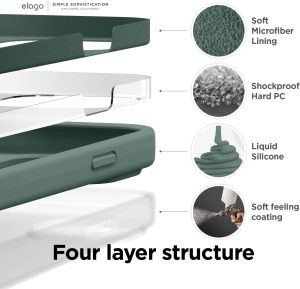 iPhone 14 Pro Liquid Silicon Case by elago Full Body Protective Cover, Shockproof, Slim Phone Case, Anti-Scratch Soft Microfiber Lining - Midnight Green - Image 6