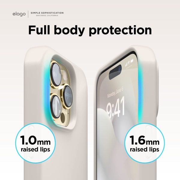 61PjHmBxL4L._AC_SL1500_ iPhone 14 Pro Liquid Silicon Case by elago Full Body Protective Cover, Shockproof, Slim Phone Case, Anti-Scratch Soft Microfiber Lining - Stone - Image 4