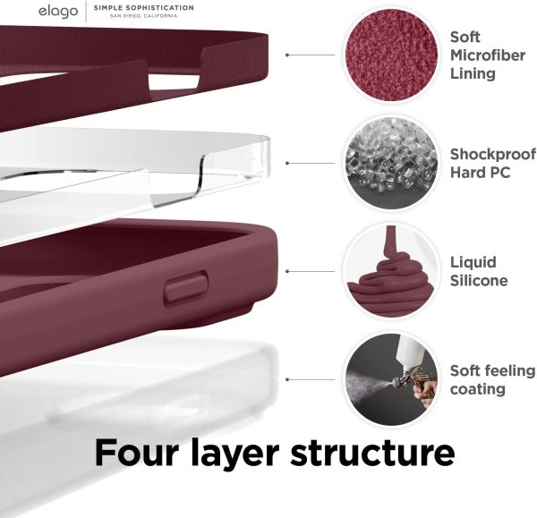 iPhone 14 Pro Liquid Silicon Case by elago Full Body Protective Cover, Shockproof, Slim Phone Case, Anti-Scratch Soft Microfiber Lining - Burgundy - Image 3