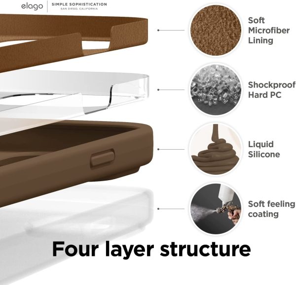 61X7fQXKEzL._AC_SL1500_ iPhone 14 Pro Liquid Silicon Case by elago Full Body Protective Cover, Shockproof, Slim Phone Case, Anti-Scratch Soft Microfiber Lining - Brown - Image 5