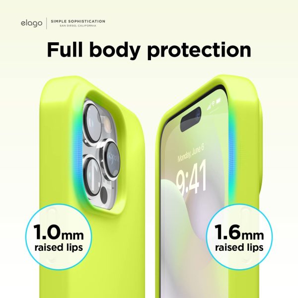 61XuCSIwaLL._AC_SL1500_ iPhone 14 Pro Liquid Silicon Case by elago Full Body Protective Cover, Shockproof, Slim Phone Case, Anti-Scratch Soft Microfiber Lining - Neon Yellow - Image 4