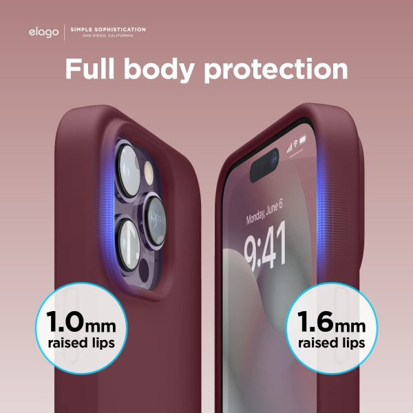 iPhone 14 Pro Liquid Silicon Case by elago Full Body Protective Cover, Shockproof, Slim Phone Case, Anti-Scratch Soft Microfiber Lining - Burgundy - Image 4