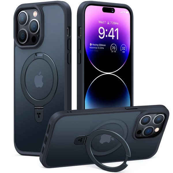 61gwIfGQlYL iPhone 14 Pro UPRO OStand Case by Torras with Built in Stand for Vertical & Horizontal Prop up Phone, Magsafe Charging Compatible Shockproof Drop Protection - Black - Image 1