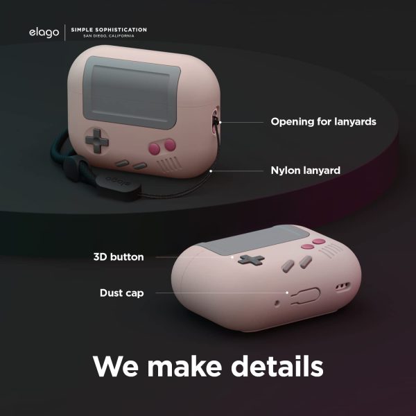 61k2-hjJf1L._AC_SL1500_ Airpods Pro 2022 elago AW5 Case Classic Handheld Game Console Design Case - Sand Pink - Image 2