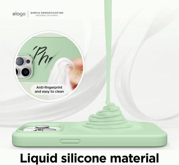 61p+jedkYcL._AC_SL1500_ iPhone 14 Pro Max Liquid Silicon Case by elago Full Body Protective Cover, Shockproof, Slim Phone Case, Anti-Scratch Soft Microfiber Lining - Pastel Green - Image 4