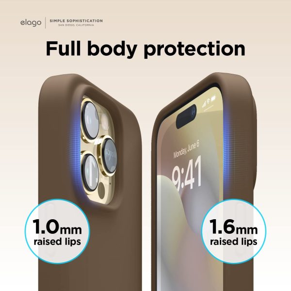 61s-DEEoorL._AC_SL1500_ iPhone 14 Pro Liquid Silicon Case by elago Full Body Protective Cover, Shockproof, Slim Phone Case, Anti-Scratch Soft Microfiber Lining - Brown - Image 3