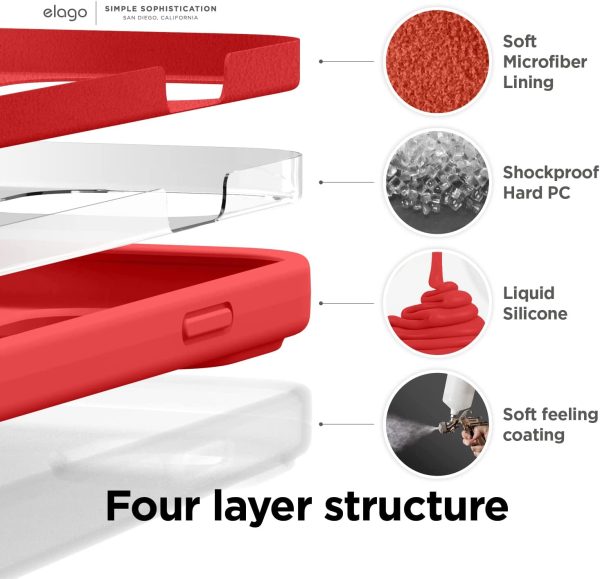 iPhone 14 Pro Max Liquid Silicon Case by elago Full Body Protective Cover, Shockproof, Slim Phone Case, Anti-Scratch Soft Microfiber Lining - Red - Image 3