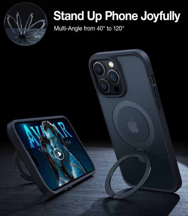7146M5imamL iPhone 14 Pro UPRO OStand Case by Torras with Built in Stand for Vertical & Horizontal Prop up Phone, Magsafe Charging Compatible Shockproof Drop Protection - Black - Image 2