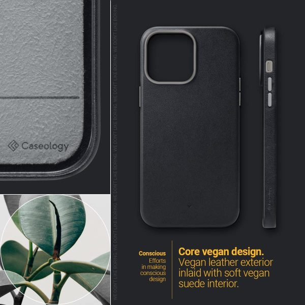 71CNVDmyl9L._AC_SL1200_ iPhone 14 Pro Max NanoPop Mag Leather Edition Dual tone Case by Caseology Magsafe Enabled - Black Sesame - ACS04872 - Image 3