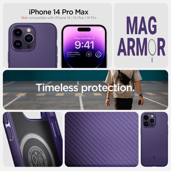 71DbIt3wX+L._AC_SL1200_ Apple iPhone 14 Pro Max Mag Armor with Magsafe Compatibility Case by Spigen - ACS05584 - Deep Purple - Image 3