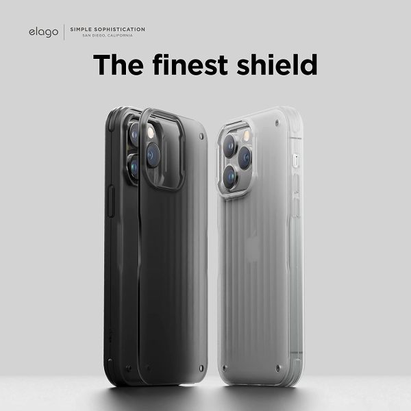 iPhone 14 Pro Buckler Case by elago US Military Grade Drop Protection, Heavy-Duty Protective Cover, Carbon Fiber Texture, Rugged Design, Shockproof Bumper - Frosted Clear - Image 2