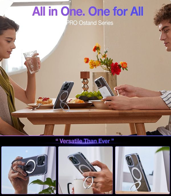 71Lt+9IuukL._AC_SL1500_ iPhone 14 Pro UPRO OStand Case by Torras with Built in Stand for Vertical & Horizontal Prop up Phone, Magsafe Charging Compatible Shockproof Drop Protection - Clear - Image 4