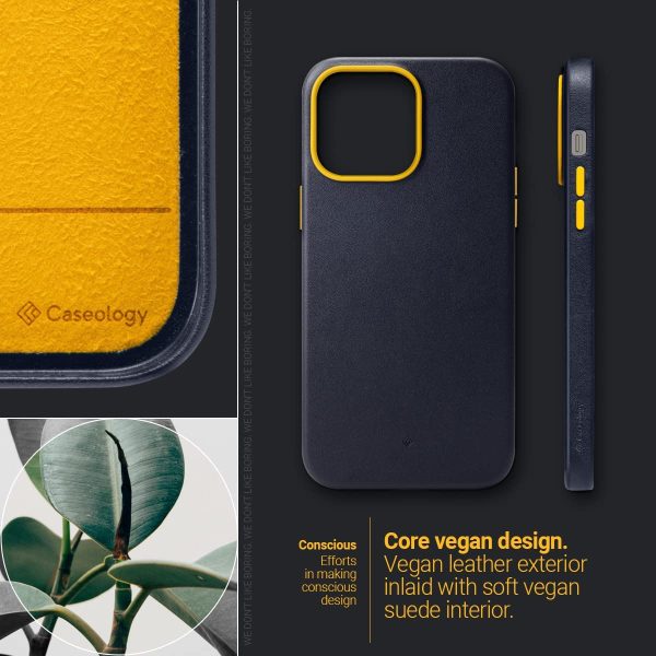 71jzitZANhL._AC_SL1200_ iPhone 14 Pro Max NanoPop Mag Leather Edition Dual tone Case by Caseology Magsafe Enabled - Blueberry Navy - ACS04871 - Image 4