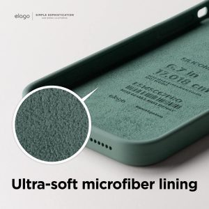 iPhone 14 Pro Liquid Silicon Case by elago Full Body Protective Cover, Shockproof, Slim Phone Case, Anti-Scratch Soft Microfiber Lining - Midnight Green - Image 3