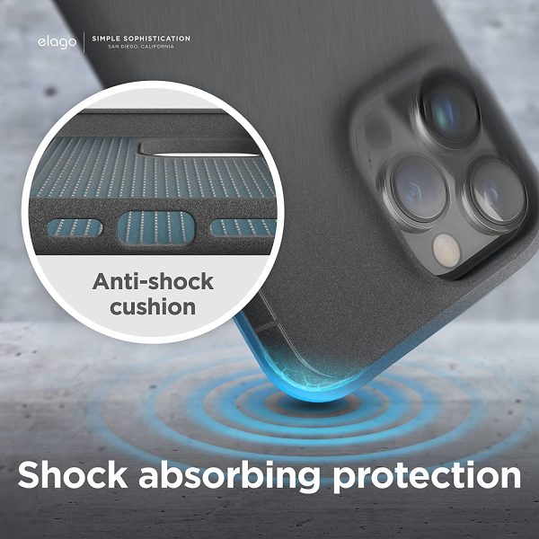 iPhone 14 Pro Max Pebble Case by elago Full Body Protective Cover, Shockproof, Special Pebble Coated, Slim, Anti-Scratch - Dark Grey - Image 4
